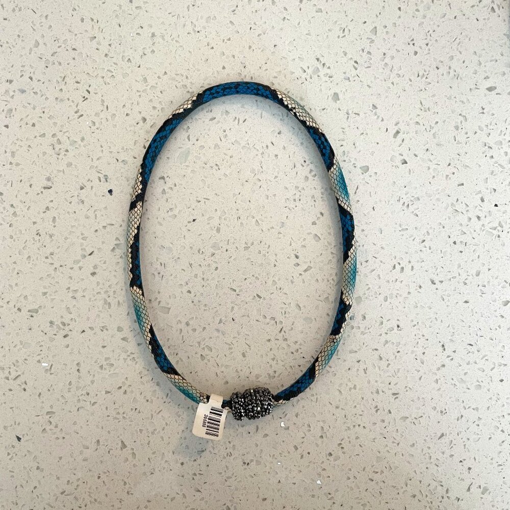 Blue snakeskin & rhinestone choker